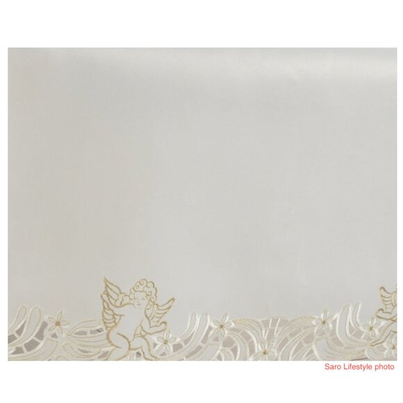 NWT 65 x 84 inch off-white and embroidered gold tablecloth, Saro Lifestyle - Picture 3 of 5